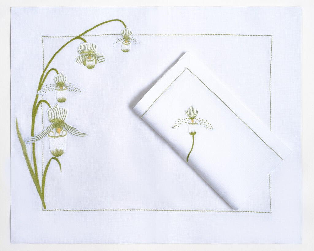 Table - Placemat - Orchidées (Hand Embroidered)