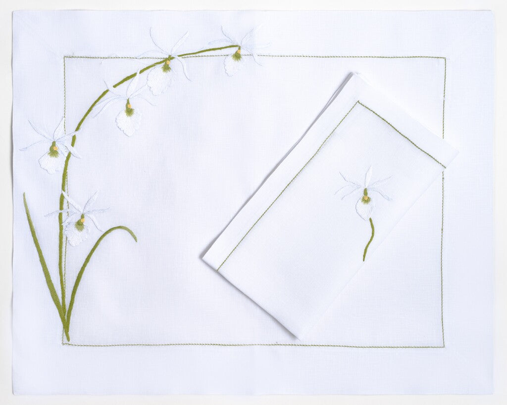 Table - Placemat - Orchidées (Hand Embroidered)