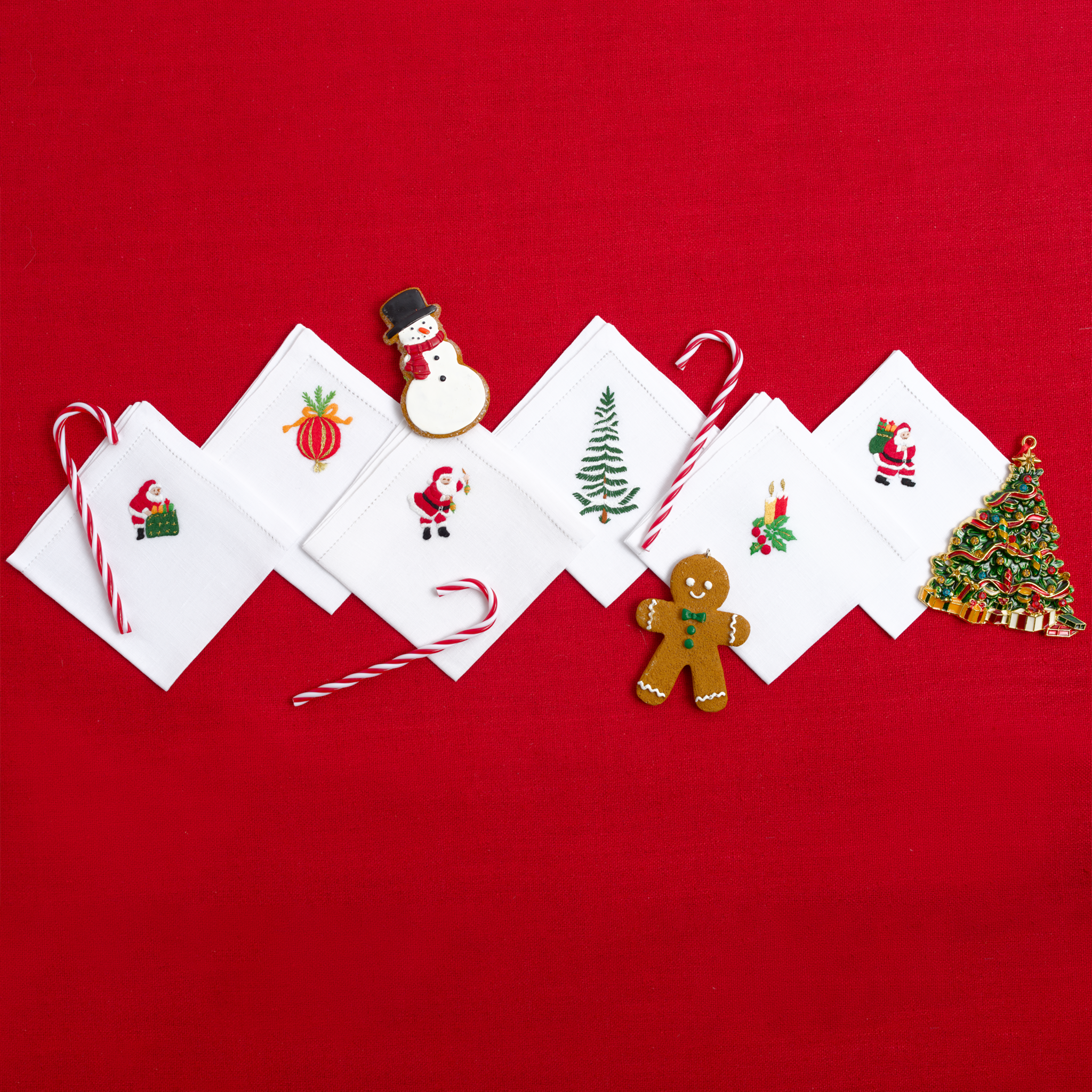 Table - Drink Placemat - Christmas Icons (Hand Embroidered)
