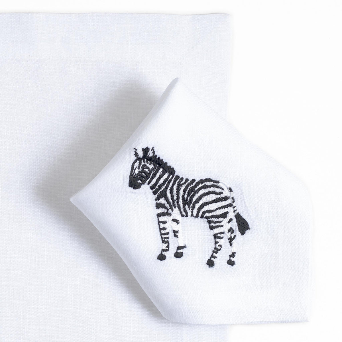 Zebras embroidered linen placemat and napkin set for the children's table — Maison Alia